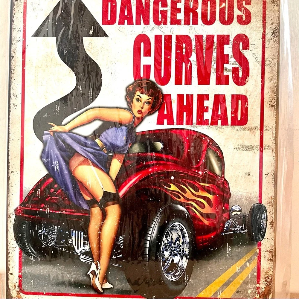 NEW Dangerous Curves Ahead Metal Sign